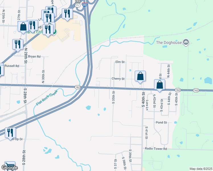 map of restaurants, bars, coffee shops, grocery stores, and more near 3409 Kibler Road in Van Buren