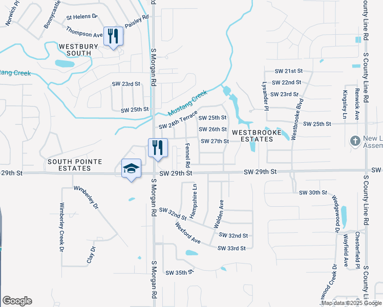 map of restaurants, bars, coffee shops, grocery stores, and more near 2908 Fennel Road in Oklahoma City