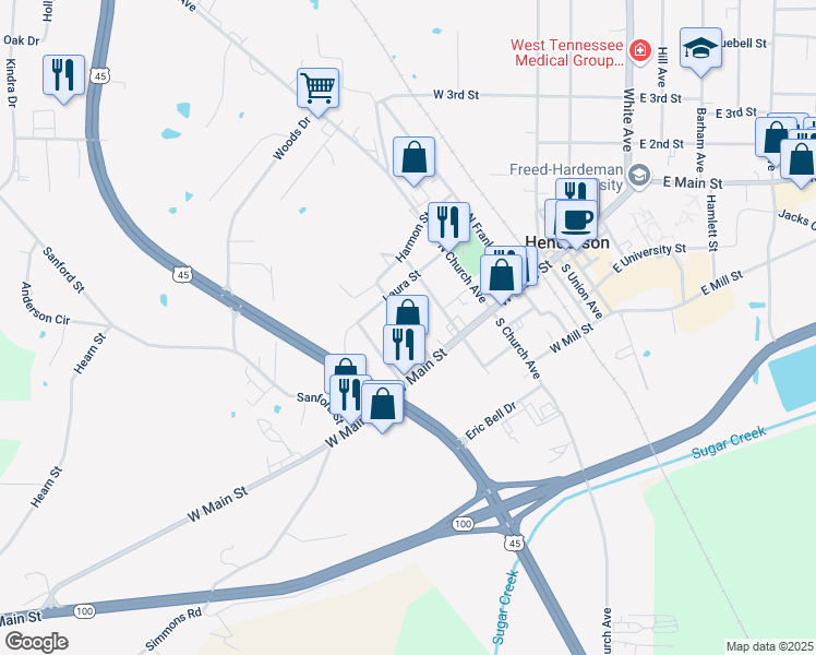 map of restaurants, bars, coffee shops, grocery stores, and more near 116-160 Whitley Ave in Henderson