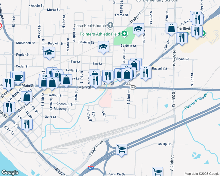 map of restaurants, bars, coffee shops, grocery stores, and more near 2002 U.S. 71 Business in Van Buren