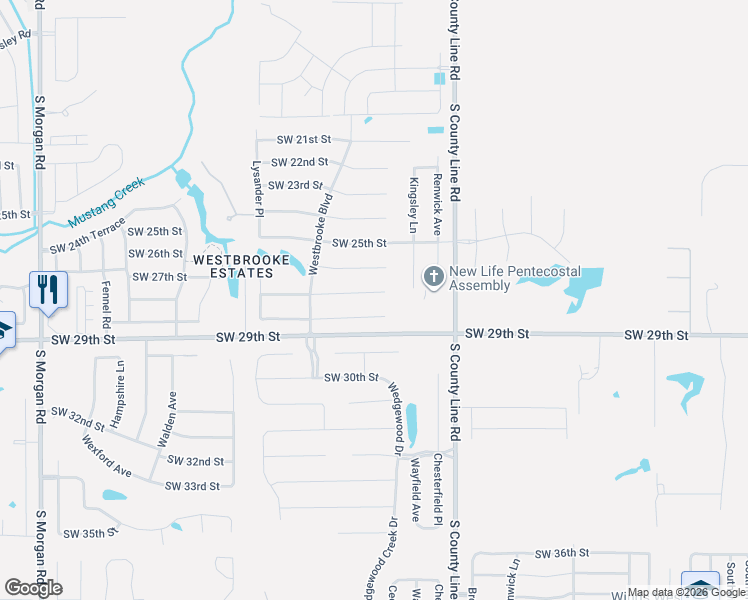 map of restaurants, bars, coffee shops, grocery stores, and more near 9121 Southwest 28th Street in Oklahoma City