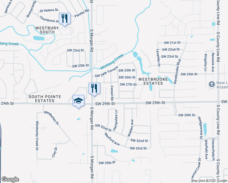map of restaurants, bars, coffee shops, grocery stores, and more near 2908 Fennel Road in Oklahoma City