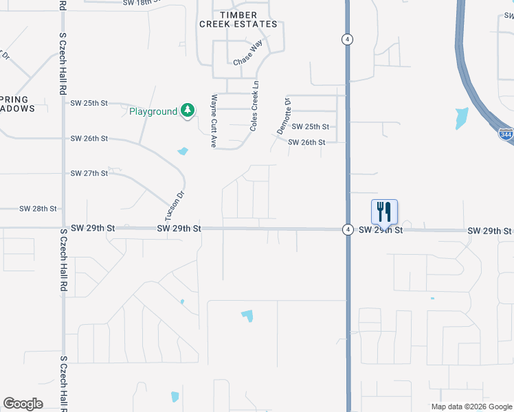 map of restaurants, bars, coffee shops, grocery stores, and more near 11800 Southwest 29th Street in Yukon