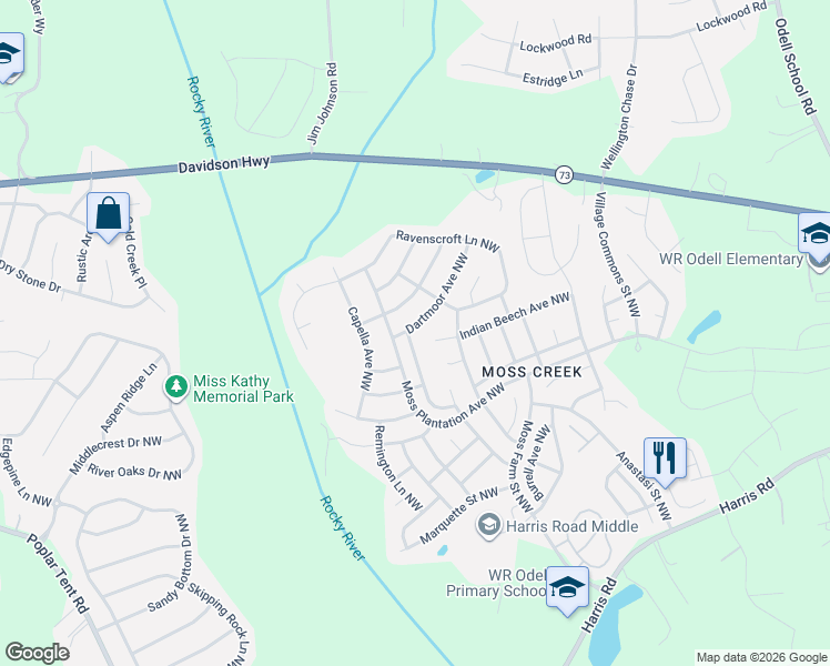 map of restaurants, bars, coffee shops, grocery stores, and more near 9693 Laurie Avenue Northwest in Concord