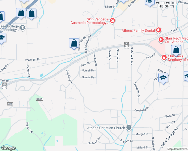 map of restaurants, bars, coffee shops, grocery stores, and more near 308 Avalon Street in Athens