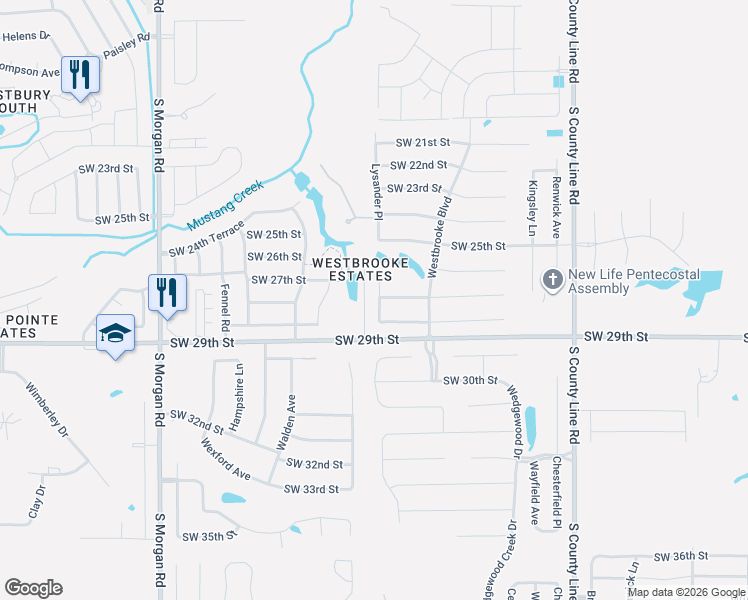 map of restaurants, bars, coffee shops, grocery stores, and more near 2813 Lysander Place in Oklahoma City