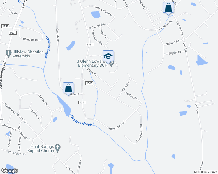 map of restaurants, bars, coffee shops, grocery stores, and more near 105 Tinney Inn Road in Sanford