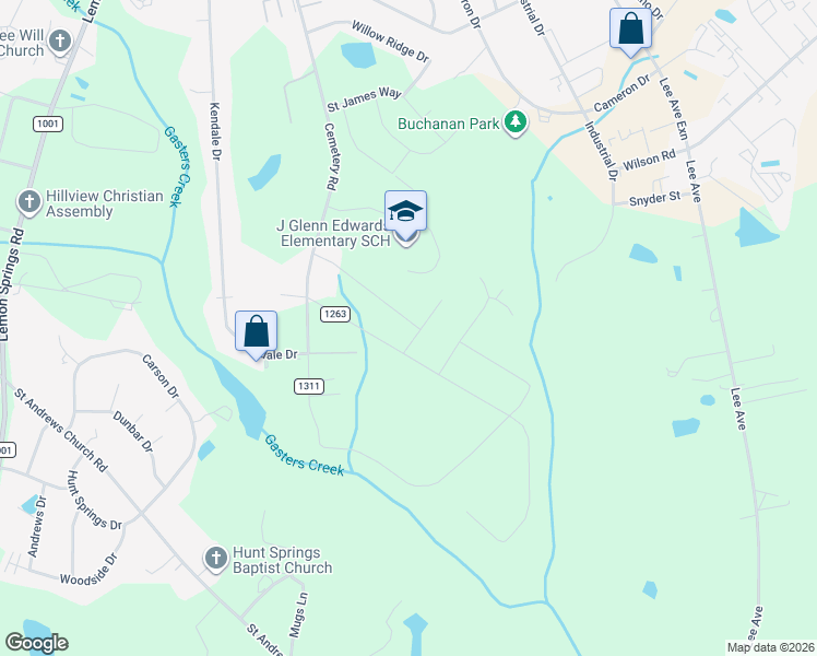 map of restaurants, bars, coffee shops, grocery stores, and more near 105 Tinney Inn Road in Sanford