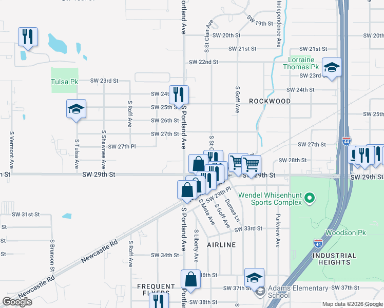 map of restaurants, bars, coffee shops, grocery stores, and more near 2924 South Portland Avenue in Oklahoma City