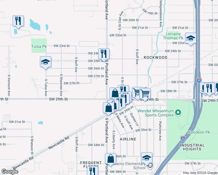 map of restaurants, bars, coffee shops, grocery stores, and more near 2924 South Portland Avenue in Oklahoma City