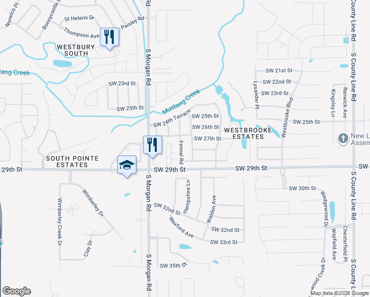 map of restaurants, bars, coffee shops, grocery stores, and more near 2908 Fennel Road in Oklahoma City