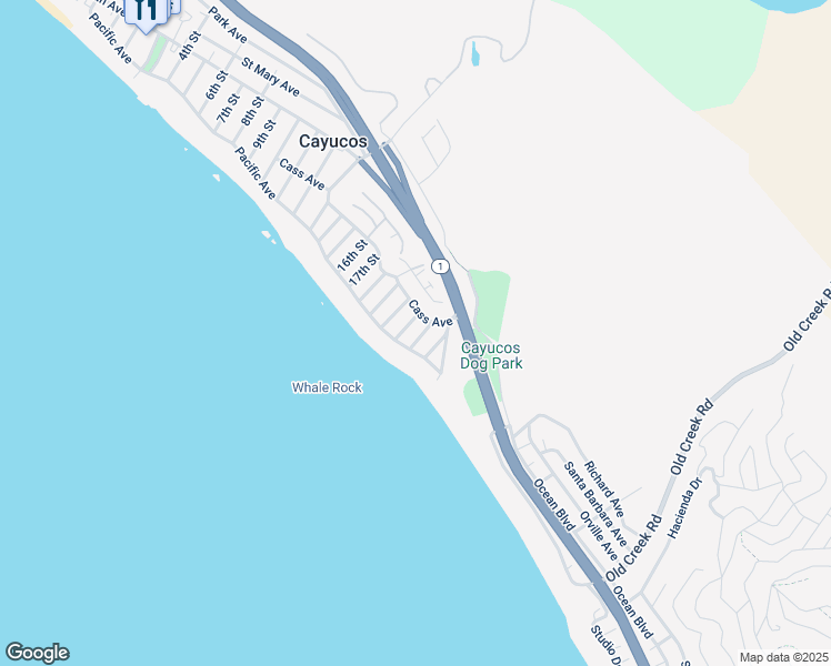 map of restaurants, bars, coffee shops, grocery stores, and more near 23 22nd Street in Cayucos