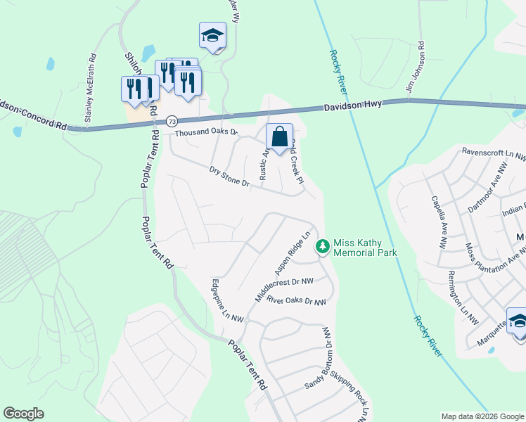map of restaurants, bars, coffee shops, grocery stores, and more near 11087 River Oaks Drive Northwest in Concord