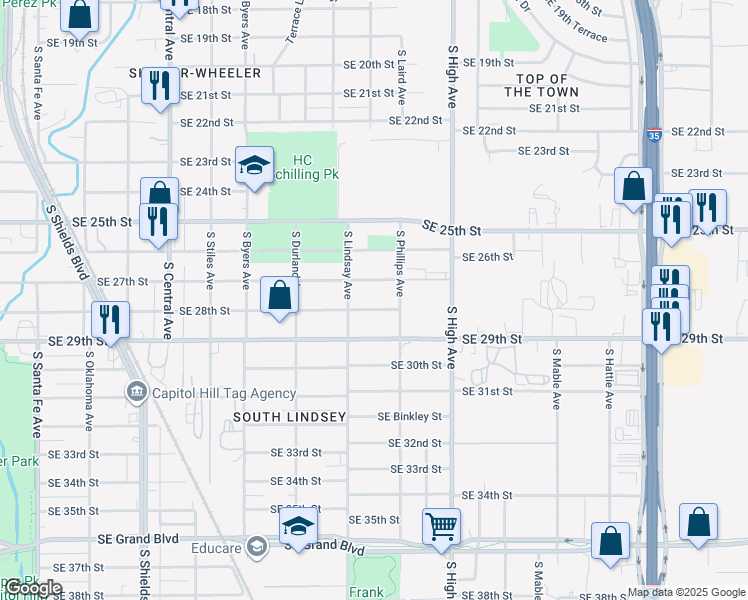 map of restaurants, bars, coffee shops, grocery stores, and more near 714 Southeast 28th Street in Oklahoma City