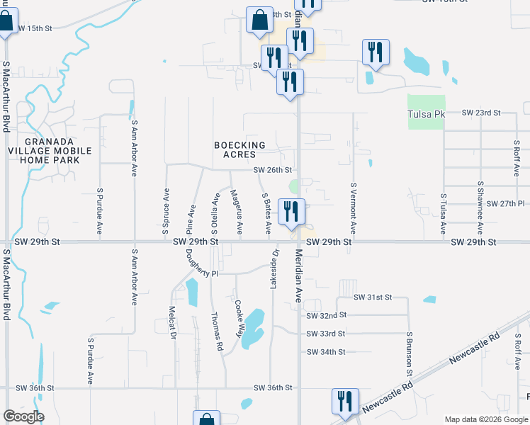 map of restaurants, bars, coffee shops, grocery stores, and more near 2909 South Bates Avenue in Oklahoma City