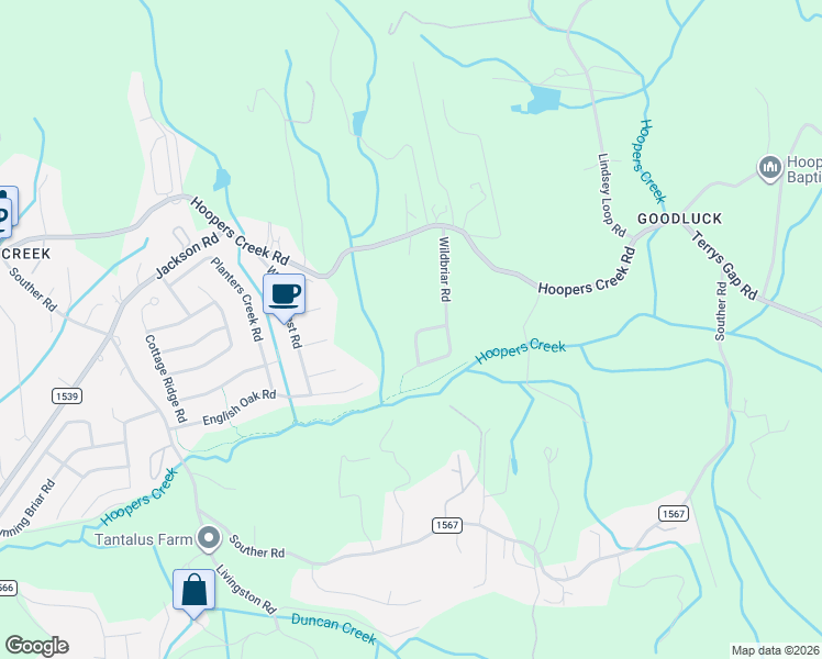 map of restaurants, bars, coffee shops, grocery stores, and more near 104 Woodfern Road in Fletcher