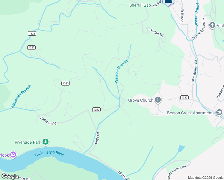 map of restaurants, bars, coffee shops, grocery stores, and more near 1091 Franklin Grove Road in Bryson City