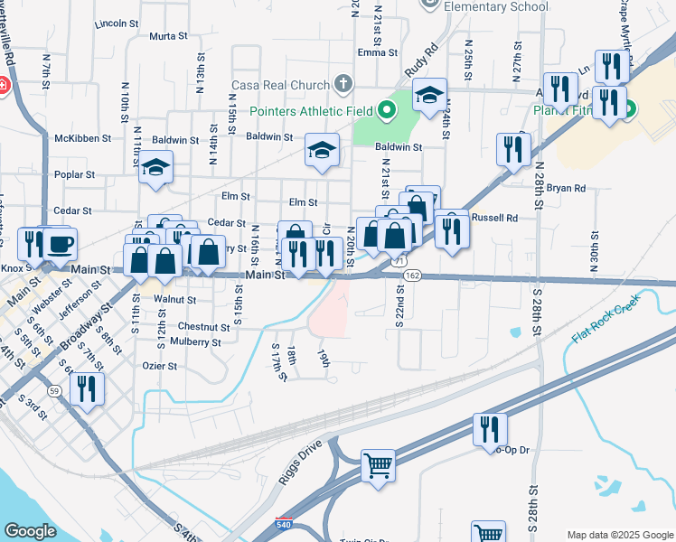 map of restaurants, bars, coffee shops, grocery stores, and more near 2002 U.S. 71 Business in Fort Smith