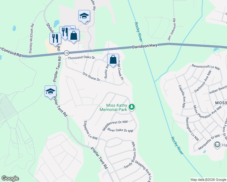 map of restaurants, bars, coffee shops, grocery stores, and more near 10814 Dry Stone Drive in Huntersville