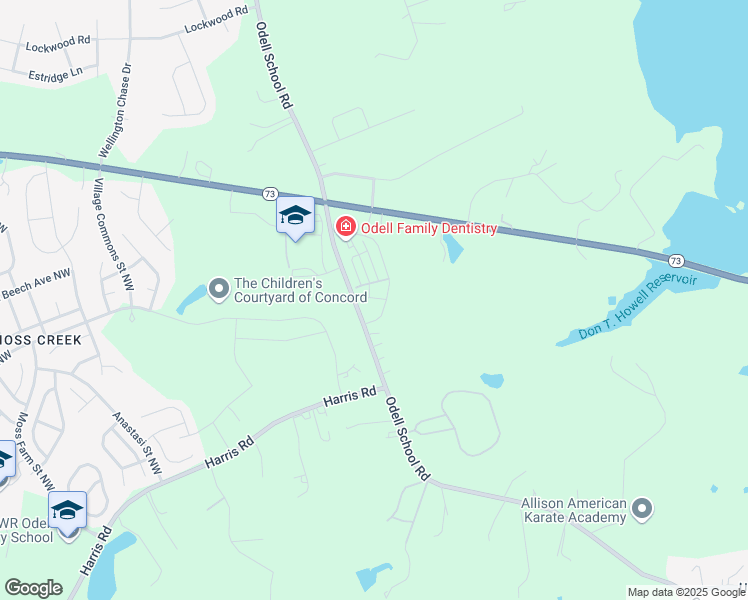 map of restaurants, bars, coffee shops, grocery stores, and more near 1760 Odell School Road in Concord