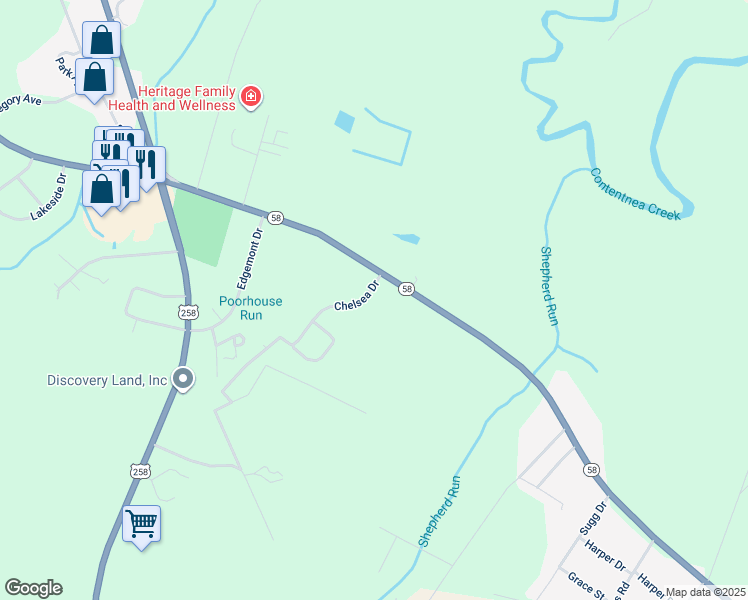 map of restaurants, bars, coffee shops, grocery stores, and more near 105 Chelsea Drive in Snow Hill