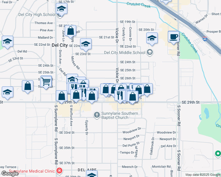 map of restaurants, bars, coffee shops, grocery stores, and more near 4613 Southeast 27th Street in Del City