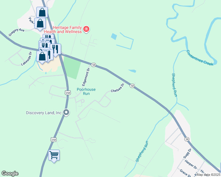 map of restaurants, bars, coffee shops, grocery stores, and more near 108 Chelsea Drive in Snow Hill