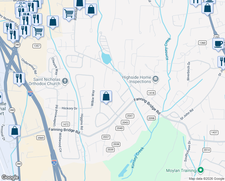map of restaurants, bars, coffee shops, grocery stores, and more near 613 Carolina Holly Way in Fletcher