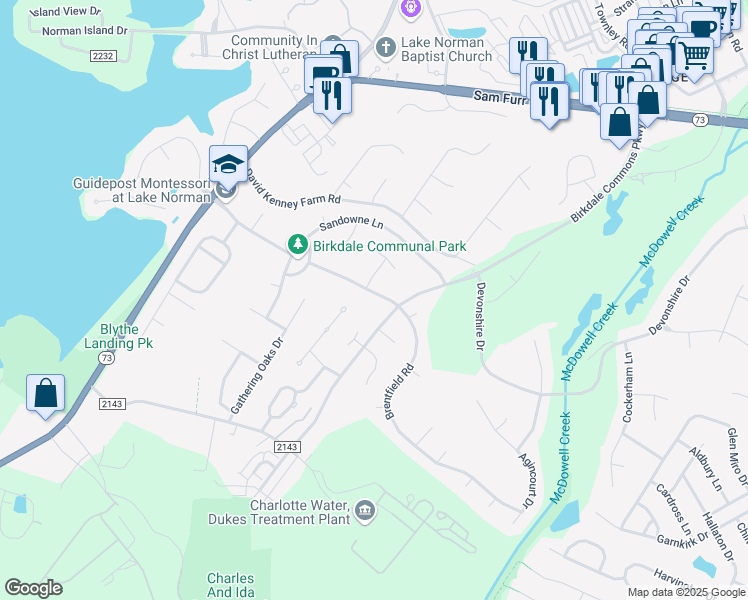 map of restaurants, bars, coffee shops, grocery stores, and more near 8514 Brentfield Road in Huntersville