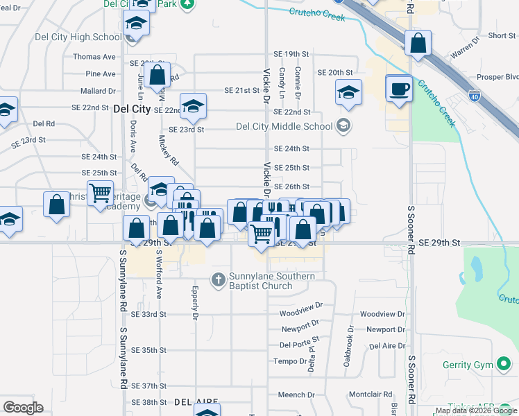 map of restaurants, bars, coffee shops, grocery stores, and more near 4701 Southeast 27th Street in Del City