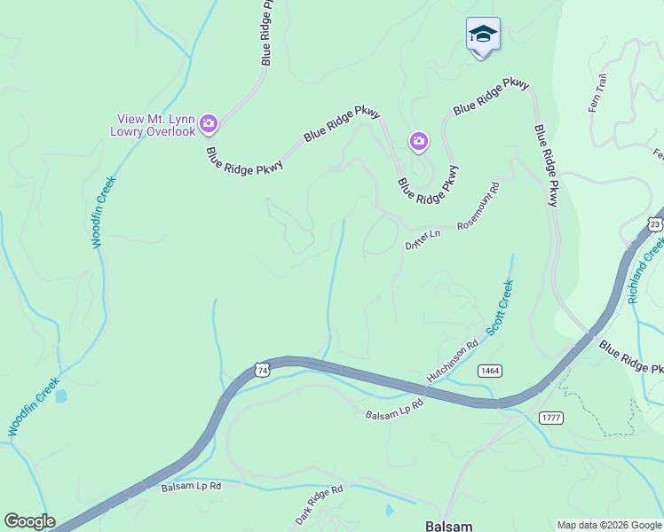 map of restaurants, bars, coffee shops, grocery stores, and more near 1199 Rosemount Road in Sylva