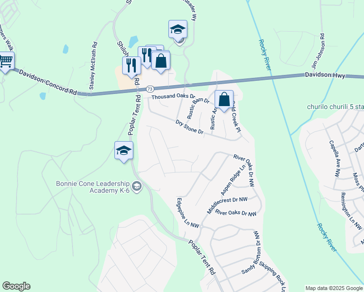 map of restaurants, bars, coffee shops, grocery stores, and more near 11268 Fresh Meadow Place Northwest in Concord