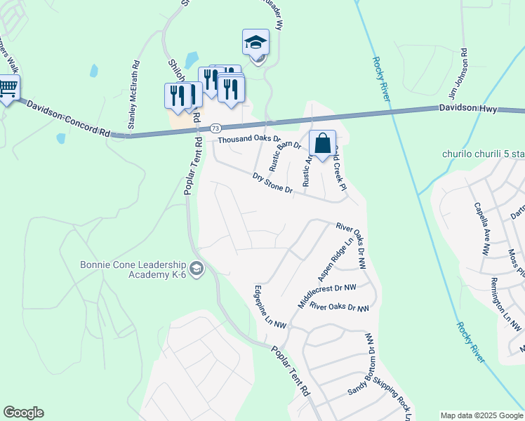 map of restaurants, bars, coffee shops, grocery stores, and more near 11268 Fresh Meadow Place Northwest in Concord