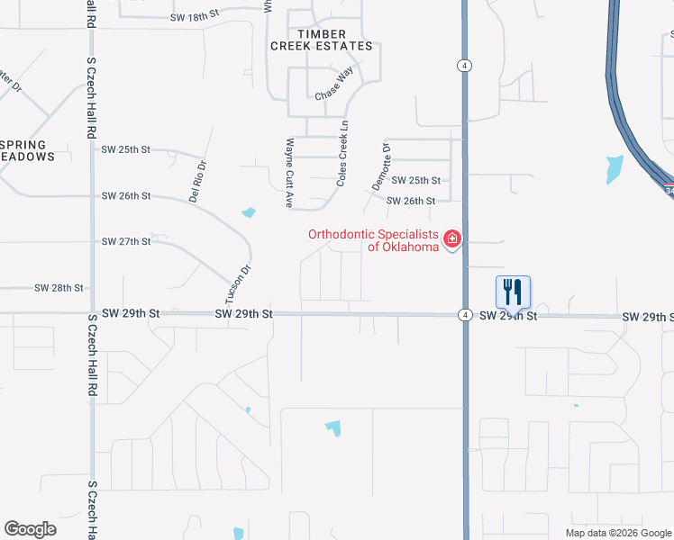 map of restaurants, bars, coffee shops, grocery stores, and more near 2636 Coles Creek Lane in Yukon