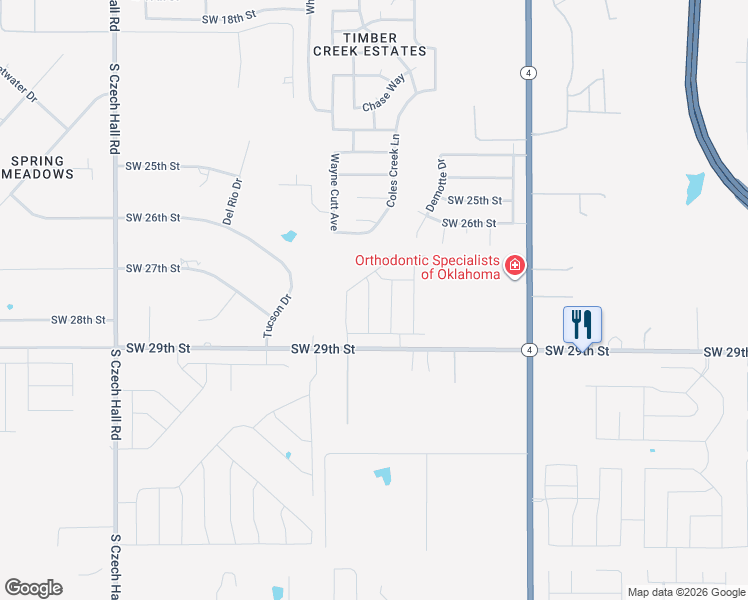 map of restaurants, bars, coffee shops, grocery stores, and more near 2636 Coles Creek Lane in Yukon