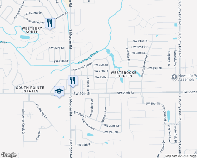 map of restaurants, bars, coffee shops, grocery stores, and more near 9529 Southwest 27th Street in Oklahoma City