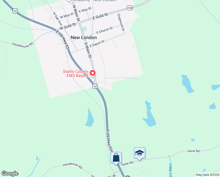map of restaurants, bars, coffee shops, grocery stores, and more near 405 Spring Street in New London