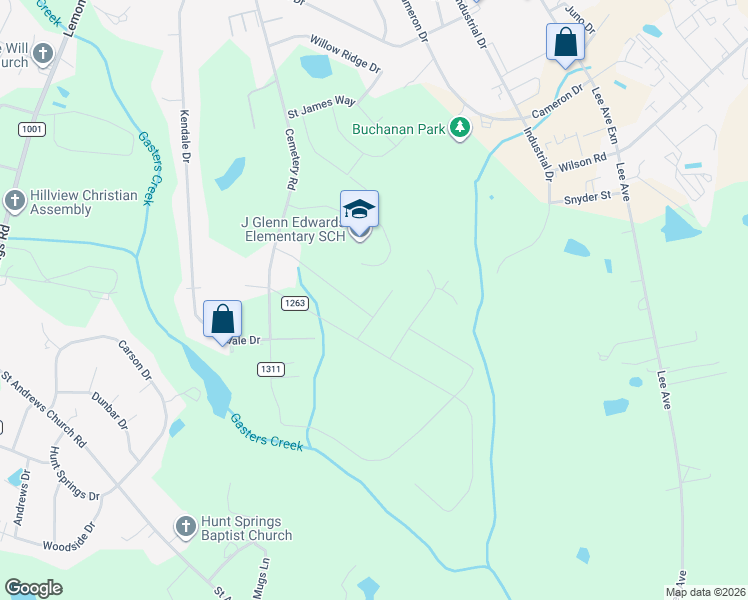 map of restaurants, bars, coffee shops, grocery stores, and more near 304 Mann Street in Sanford