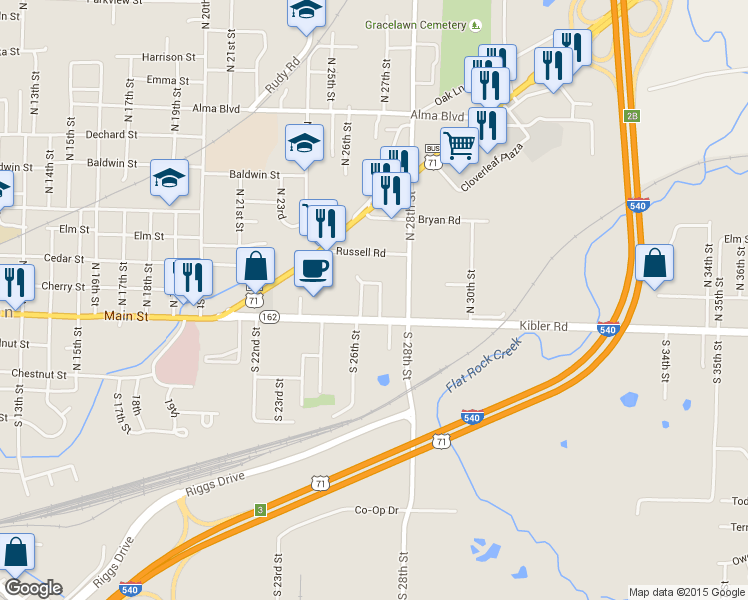 map of restaurants, bars, coffee shops, grocery stores, and more near 5 North 27th Street in Van Buren