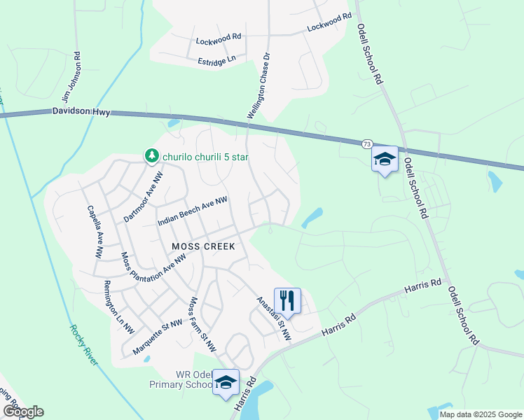 map of restaurants, bars, coffee shops, grocery stores, and more near 9529 Muir Court Northwest in Concord