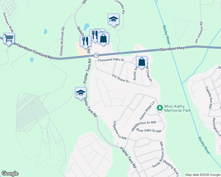 map of restaurants, bars, coffee shops, grocery stores, and more near 1495 Briarfield Drive Northwest in Concord