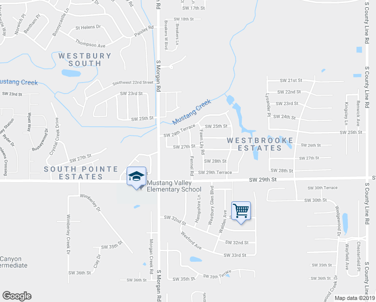 map of restaurants, bars, coffee shops, grocery stores, and more near 2801 Fawn Lily Road in Oklahoma City