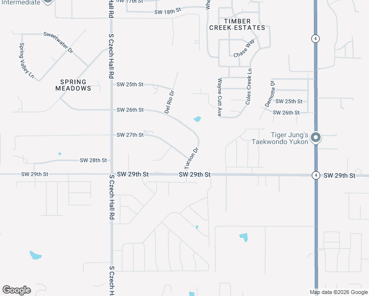 map of restaurants, bars, coffee shops, grocery stores, and more near 11900 Southwest 26th Street in Yukon