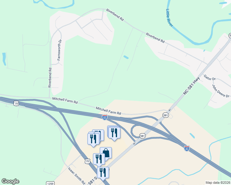 map of restaurants, bars, coffee shops, grocery stores, and more near 288 Edna Lane in Goldsboro