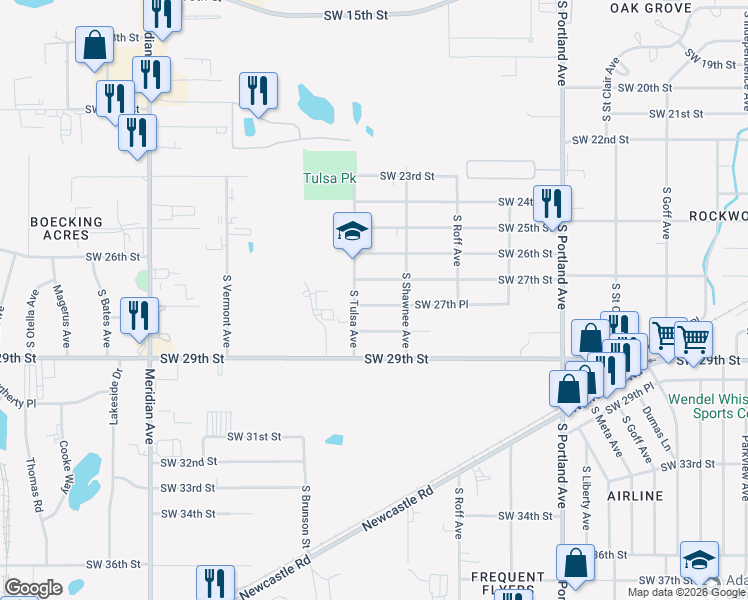 map of restaurants, bars, coffee shops, grocery stores, and more near 4029 Southwest 27th Place in Oklahoma City