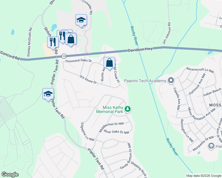 map of restaurants, bars, coffee shops, grocery stores, and more near 10814 Dry Stone Drive in Huntersville