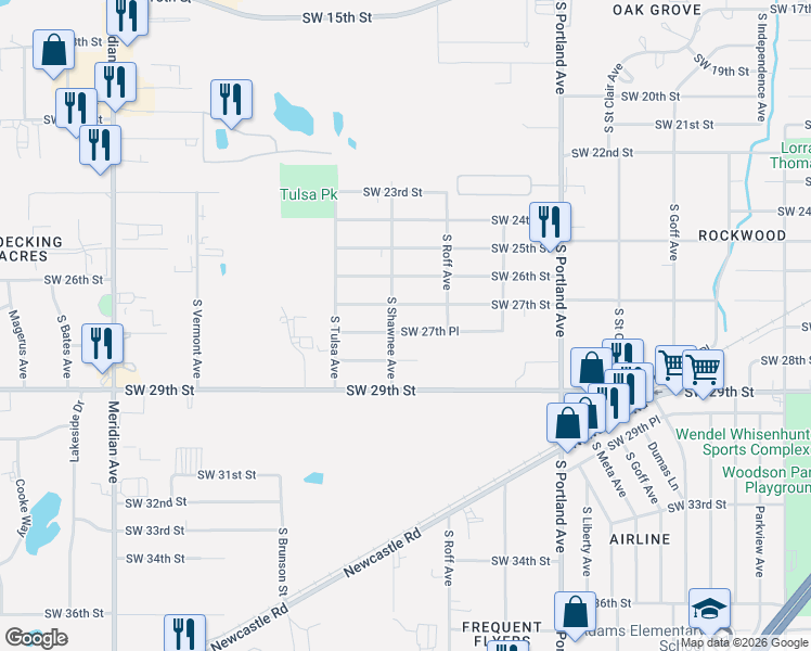 map of restaurants, bars, coffee shops, grocery stores, and more near 3945 Southwest 27th Place in Oklahoma City