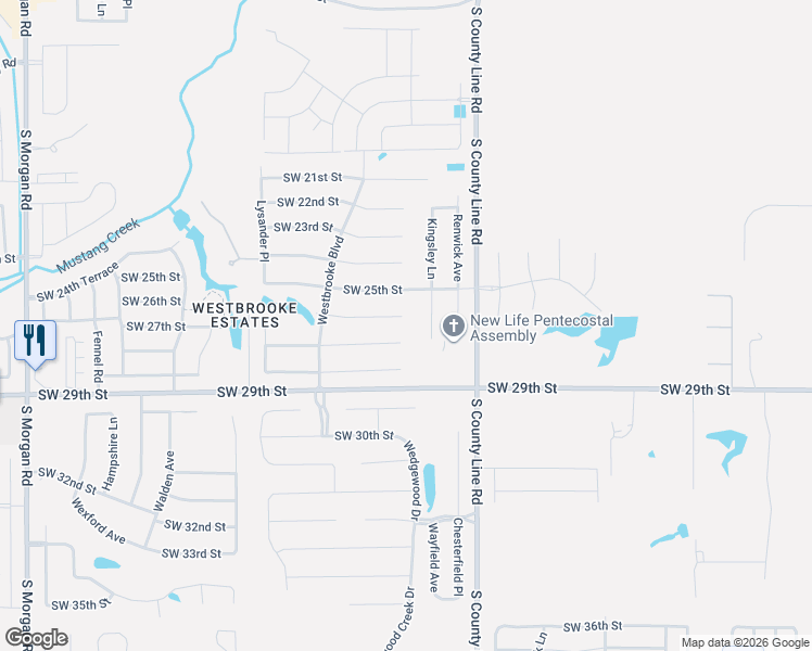 map of restaurants, bars, coffee shops, grocery stores, and more near 9100 Southwest 26th Street in Oklahoma City