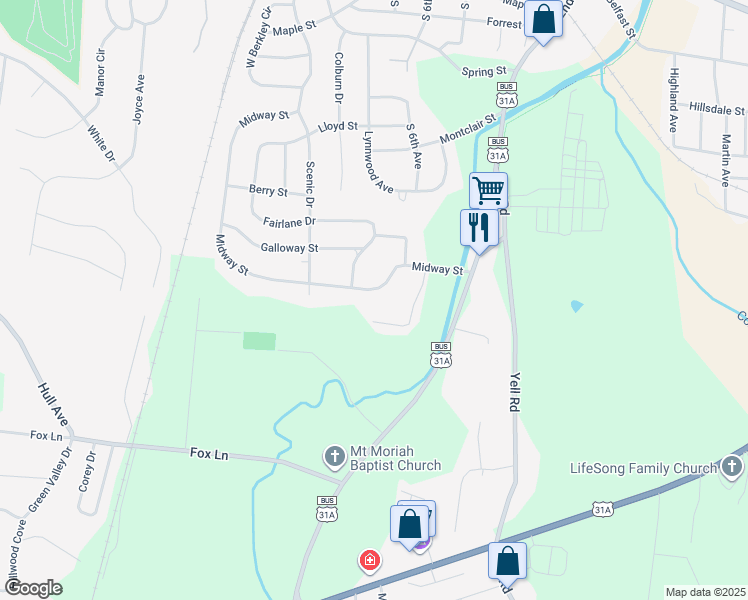 map of restaurants, bars, coffee shops, grocery stores, and more near 825 Midway St in Lewisburg