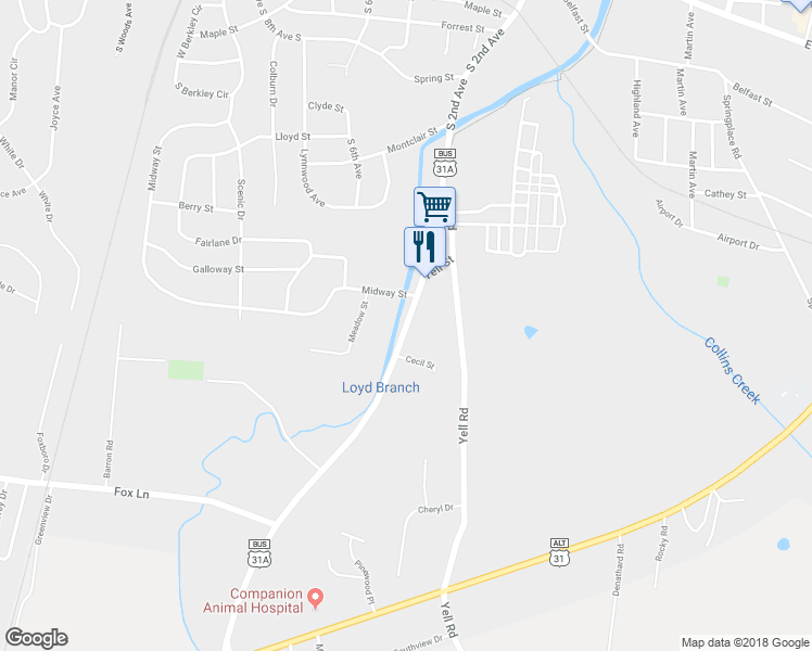 map of restaurants, bars, coffee shops, grocery stores, and more near 700 Cornersville Road in Lewisburg
